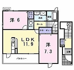 カーサ　イリーデ 2階2LDKの間取り