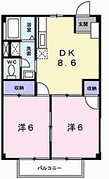 グリーンハイツ三木 2DKの間取図画像