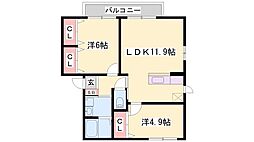 シャーメゾンミモザB棟 2LDKの間取図画像