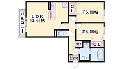 クレシア旭 2LDKの間取図画像