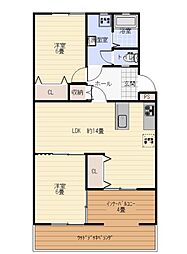 リノスタイル姫路北条 2LDKの間取図画像