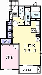 アイリスガーデンB棟 1LDKの間取図画像