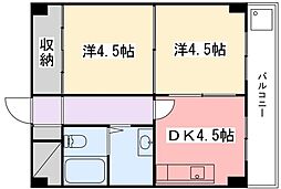 飾磨中村コーポ 2DKの間取図画像
