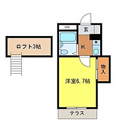 あさひハイツ加古川 1Kの間取図画像