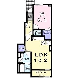 エスポアール姫路東 1LDKの間取図画像