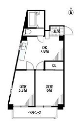 JR総武線 中野駅 徒歩10分の賃貸マンション 2階2DKの間取り