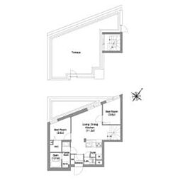 都営大江戸線 西新宿五丁目駅 徒歩11分の賃貸マンション 5階2LDKの間取り