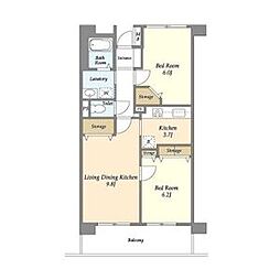 西武新宿線 鷺ノ宮駅 徒歩6分の賃貸マンション 3階2LDKの間取り