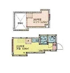 東京メトロ丸ノ内線 東高円寺駅 徒歩5分の賃貸アパート 2階ワンルームの間取り