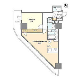京王線 初台駅 徒歩6分の賃貸マンション 17階1LDKの間取り