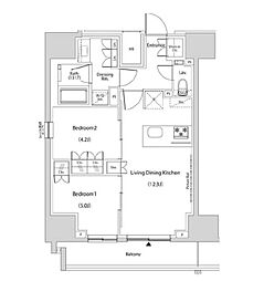 ザ・パークハビオ新中野 2LDKの間取図画像