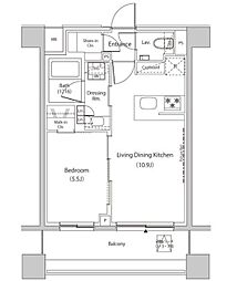 ザ・パークハビオ目黒プレイス 1LDKの間取図画像