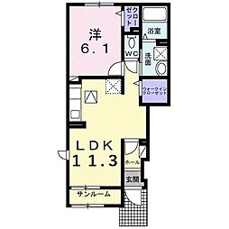 パインビレッジ 1LDKの間取図画像