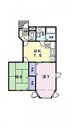 パールハイツA 2DKの間取図画像