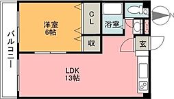 浅野サンハイツ 2DKの間取図画像