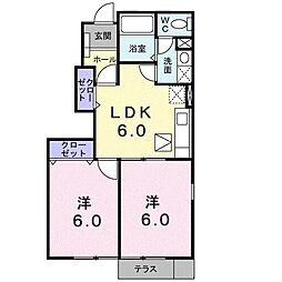 コーストアヴェニューB 2DKの間取図画像
