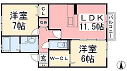 サンディーアA 2LDKの間取図画像