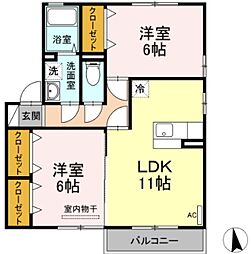 ジュネス椿B 2LDKの間取図画像