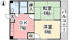 天山ハイツ2 2DKの間取図画像