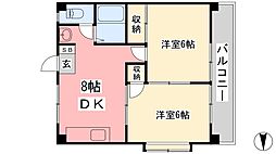 レジデンス華 2DKの間取図画像