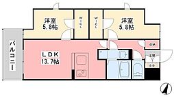 ルミナス勝山東 2LDKの間取図画像