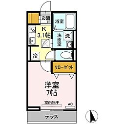 アシャンティ高砂 1Kの間取図画像
