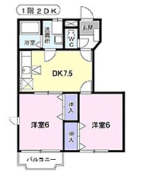 クレメント余戸A 2DKの間取図画像