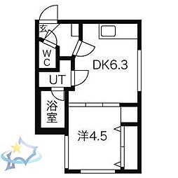 札幌市営東西線 バスセンター前駅 徒歩2分の賃貸マンション 5階1DKの間取り