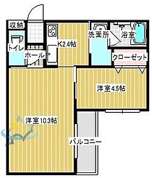 札幌市営東西線 バスセンター前駅 徒歩9分の賃貸マンション 2階1LDKの間取り