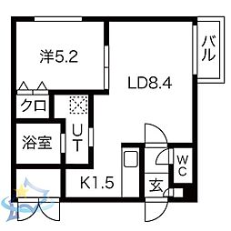 札幌市営東西線 バスセンター前駅 徒歩7分の賃貸マンション 3階1LDKの間取り