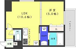 札幌市営東西線 西18丁目駅 徒歩1分の賃貸マンション 13階1LDKの間取り