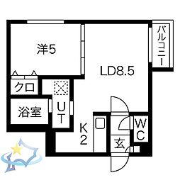 札幌市営東西線 バスセンター前駅 徒歩7分の賃貸マンション 3階1LDKの間取り