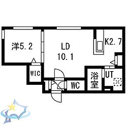 札幌市営東西線 バスセンター前駅 徒歩10分の賃貸マンション 4階1LDKの間取り