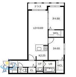 URBANFLATS二十四軒 2LDKの間取図画像