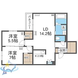 札幌市西区発寒七条11丁目マンション 2LDKの間取図画像