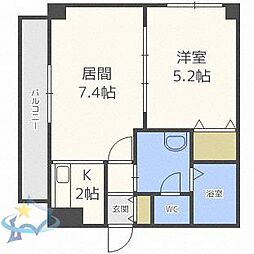 札幌市営南北線 中島公園駅 徒歩7分の賃貸マンション 2階1LDKの間取り