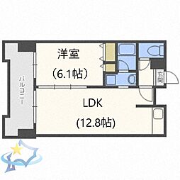 札幌市電2系統 西線9条旭山公園通駅 徒歩6分の賃貸マンション 5階1LDKの間取り