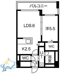 札幌市営南北線 さっぽろ駅 徒歩7分の賃貸マンション 8階1LDKの間取り