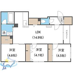 札幌市中央区南十四条西16丁目マンション 3LDKの間取図画像