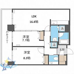 札幌市営南北線 さっぽろ駅 徒歩4分の賃貸マンション 37階2LDKの間取り