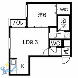 札幌市営東西線 二十四軒駅 徒歩10分の賃貸マンション 2階1LDKの間取り