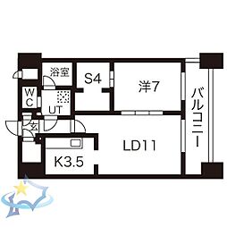 札幌市営東西線 西11丁目駅 徒歩10分の賃貸マンション 2階1SLDKの間取り