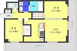 札幌市営東西線 バスセンター前駅 徒歩10分の賃貸マンション 8階2LDKの間取り