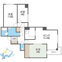 札幌市営東西線 西18丁目駅 徒歩4分の賃貸マンション 11階3LDKの間取り