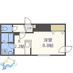 札幌市営東西線 バスセンター前駅 徒歩6分の賃貸マンション 4階1Kの間取り