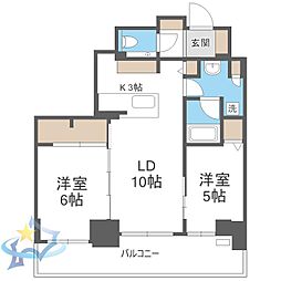 札幌市営東西線 バスセンター前駅 徒歩5分の賃貸マンション 7階2LDKの間取り