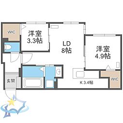 ラグランジュ円山 2LDKの間取図画像