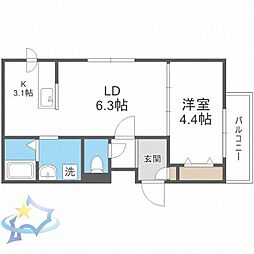メニーズコート東屯田通 1LDKの間取図画像