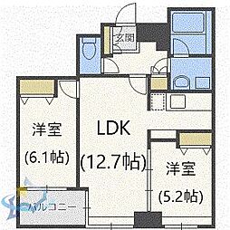 ラフィネタワー札幌南3条 2LDKの間取図画像