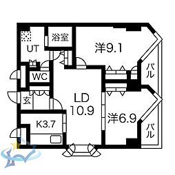宮ヶ丘レジデンス神宮前 2LDKの間取図画像